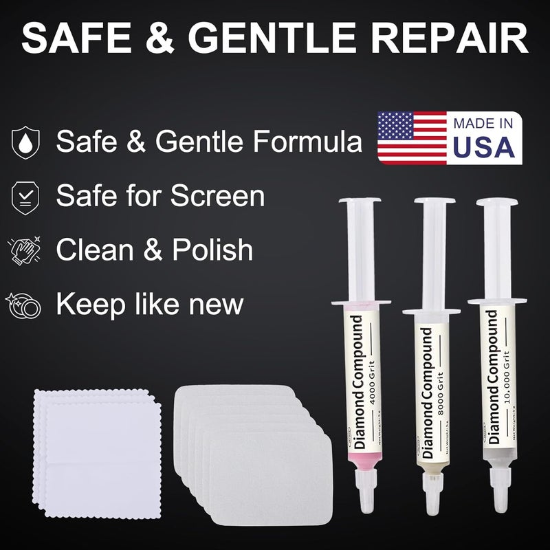 Jkrova Scratch Remover for Phone Screen, Watches & Tablets, Safe, Touch-Friendly, Watch Scratch Remover Kit Includes 3 Diamond Polishing Compounds, 6 Polishing Cloths & 3 Cleaning Wipes - Image 3